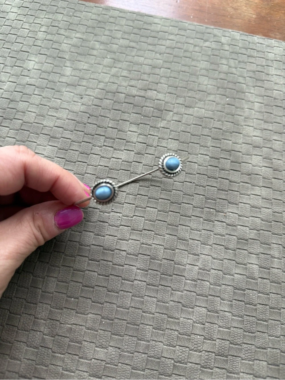 Vintage  Silver Tone Open Cuff Bracelet with Blue Stone Accents